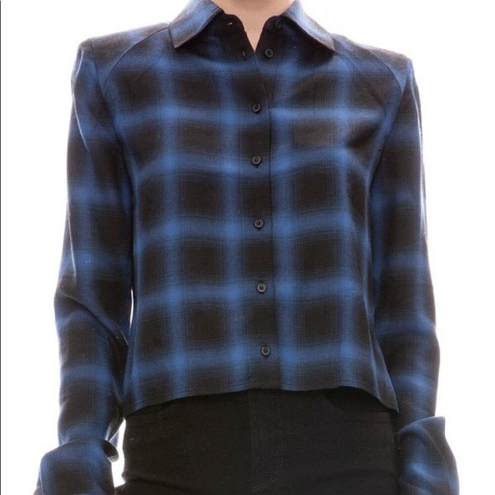 RtA Maxine Blue Black Cropped Plaid Button-Up Shirt Size Small